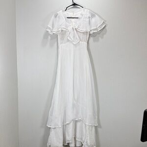 Vintage Jody T Elegant‎ White Maxi Praire Dress smocked. 70s empire waist
